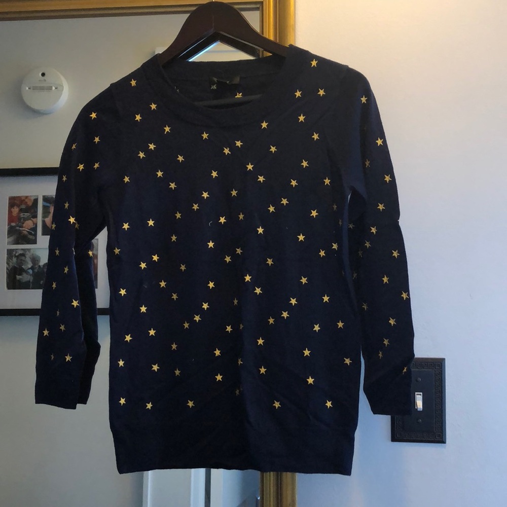 Navy crew neck merino star embroidered sweater